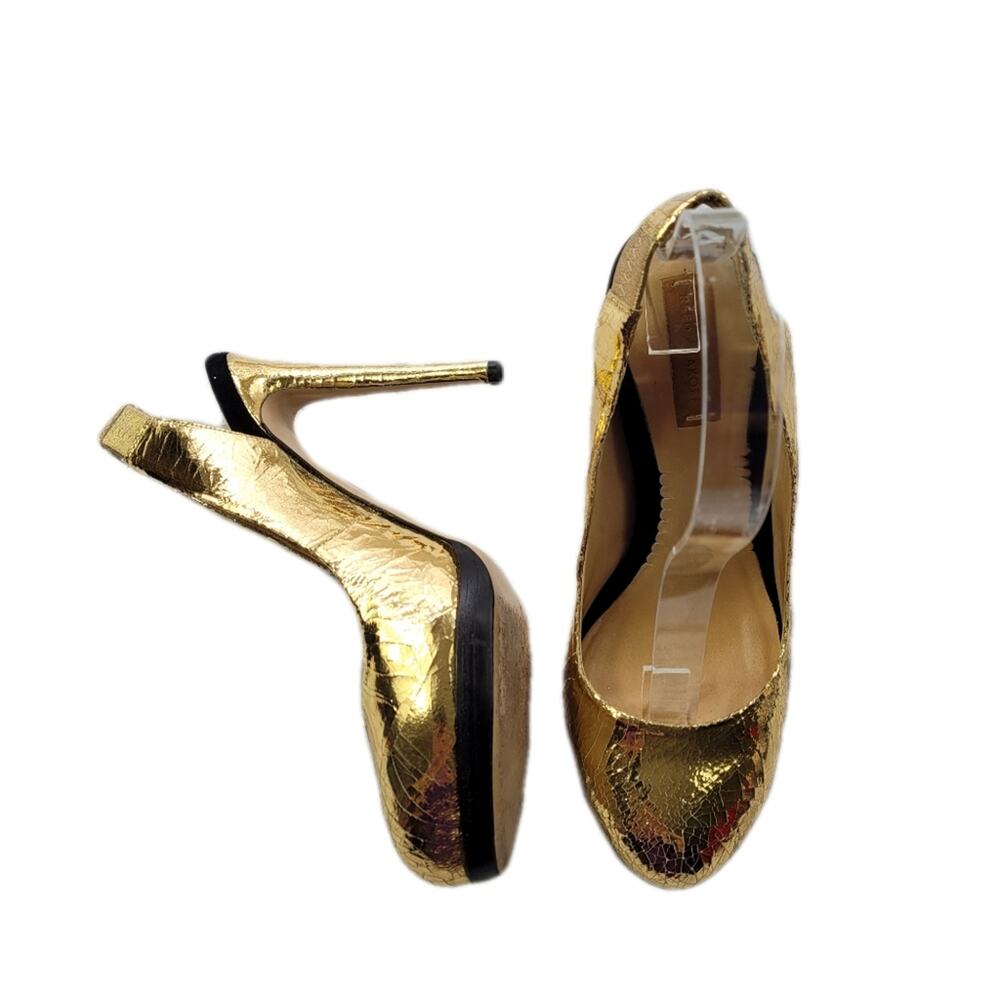 Reed Krakoff Crackled Gold Stiletto Slingback Platform Pumps size 6 1/2 - Picture 2 of 16